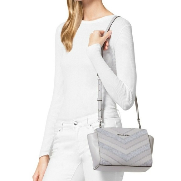 Michael Kors Selma Satchel Gray Chevron Leather Crossbody Bag Purse - Picture 11 of 12